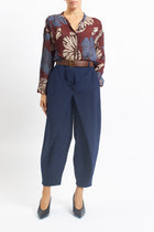 Pantalone barrel in cady con pannello