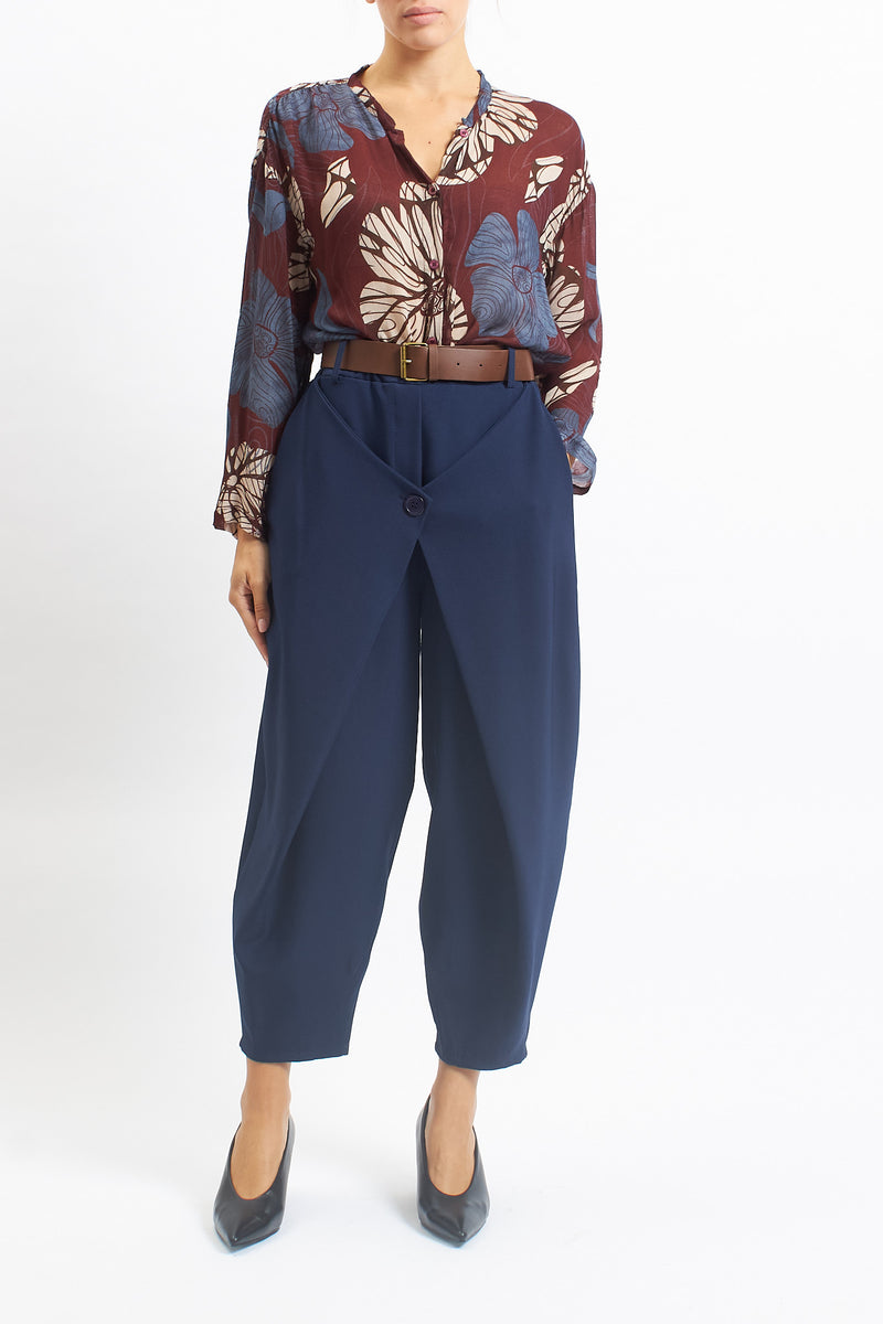 Pantalone barrel in cady con pannello