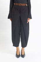Pantalone barrel in cady con pannello
