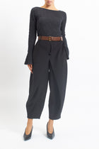 Pantalone barrel in cady con pannello