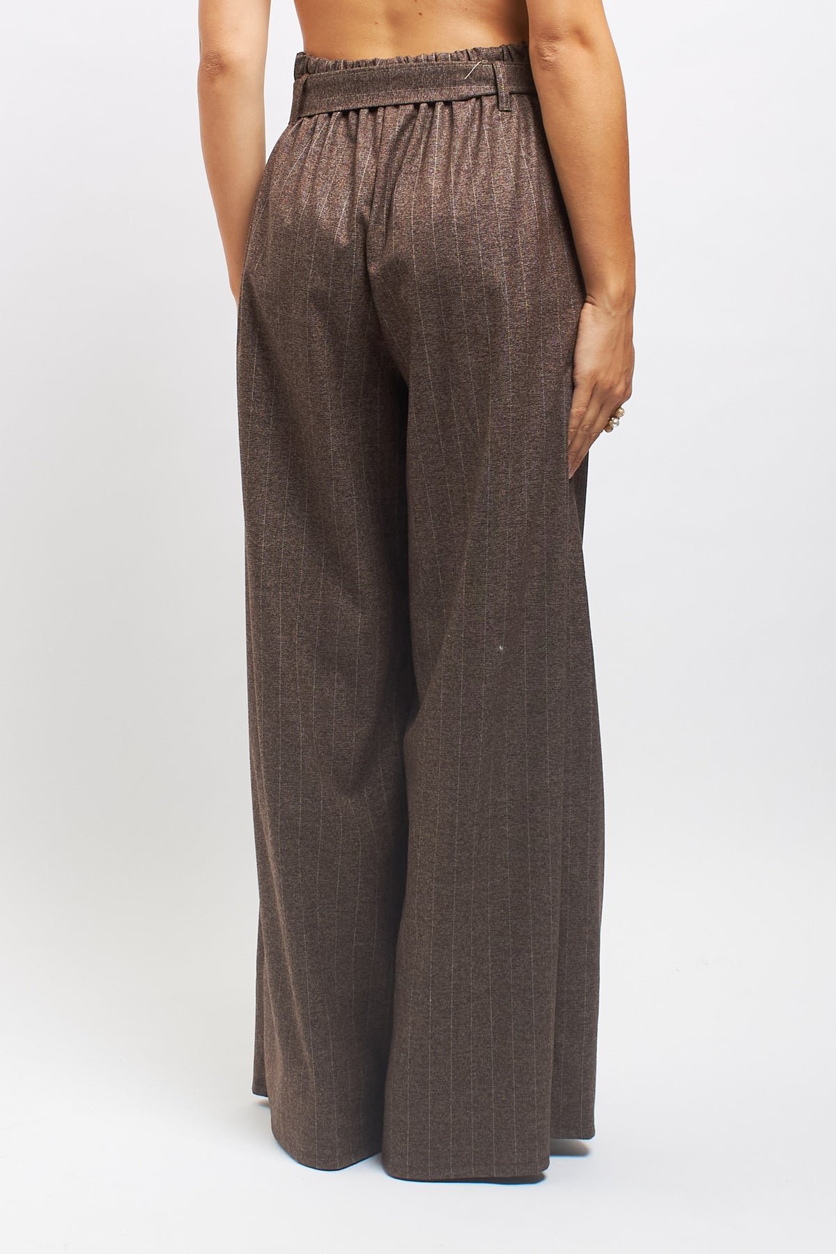 Pantalone palazzo gessato con fiocco