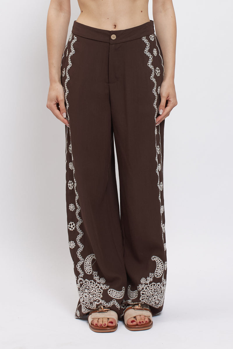 Pantalone in viscosa con ricami