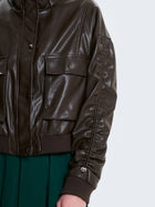 Bomber cropped in ecopelle marrone