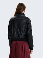 Bomber cropped in ecopelle nero