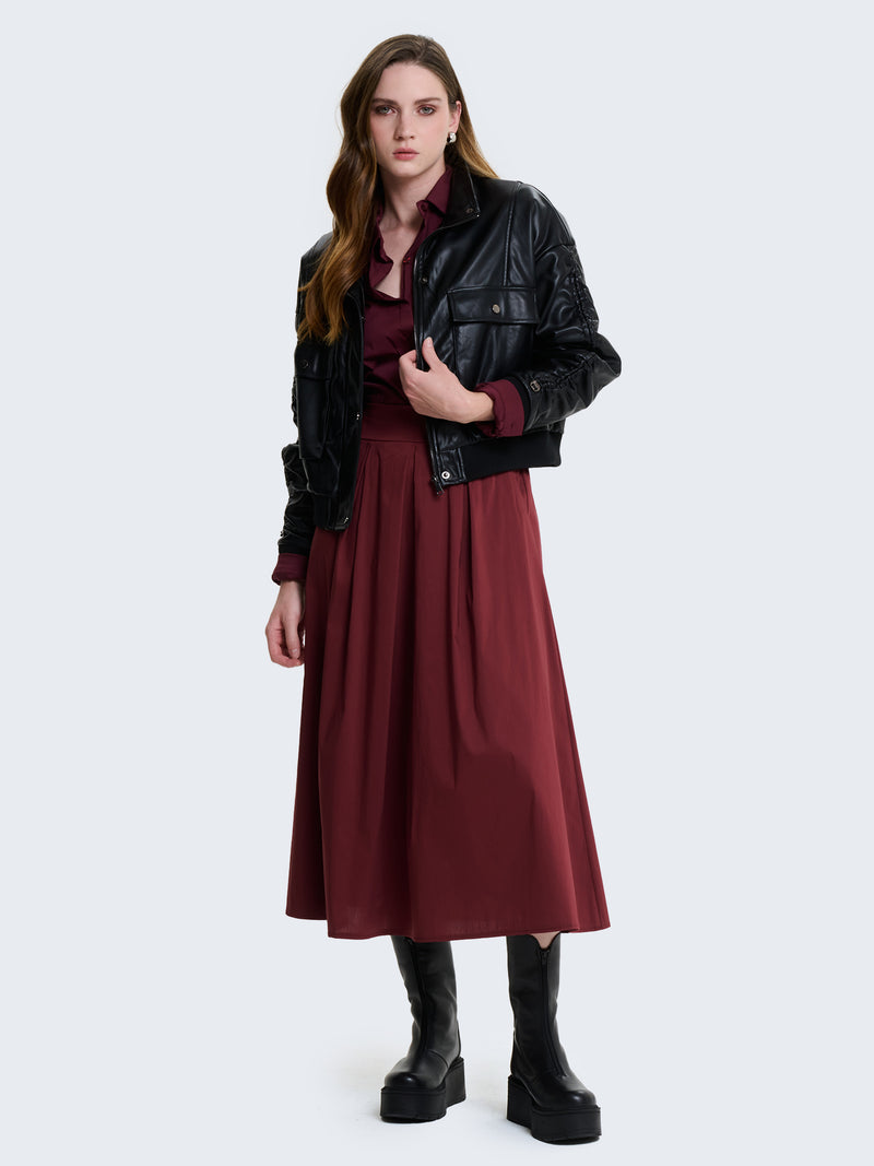 Bomber cropped in ecopelle nero