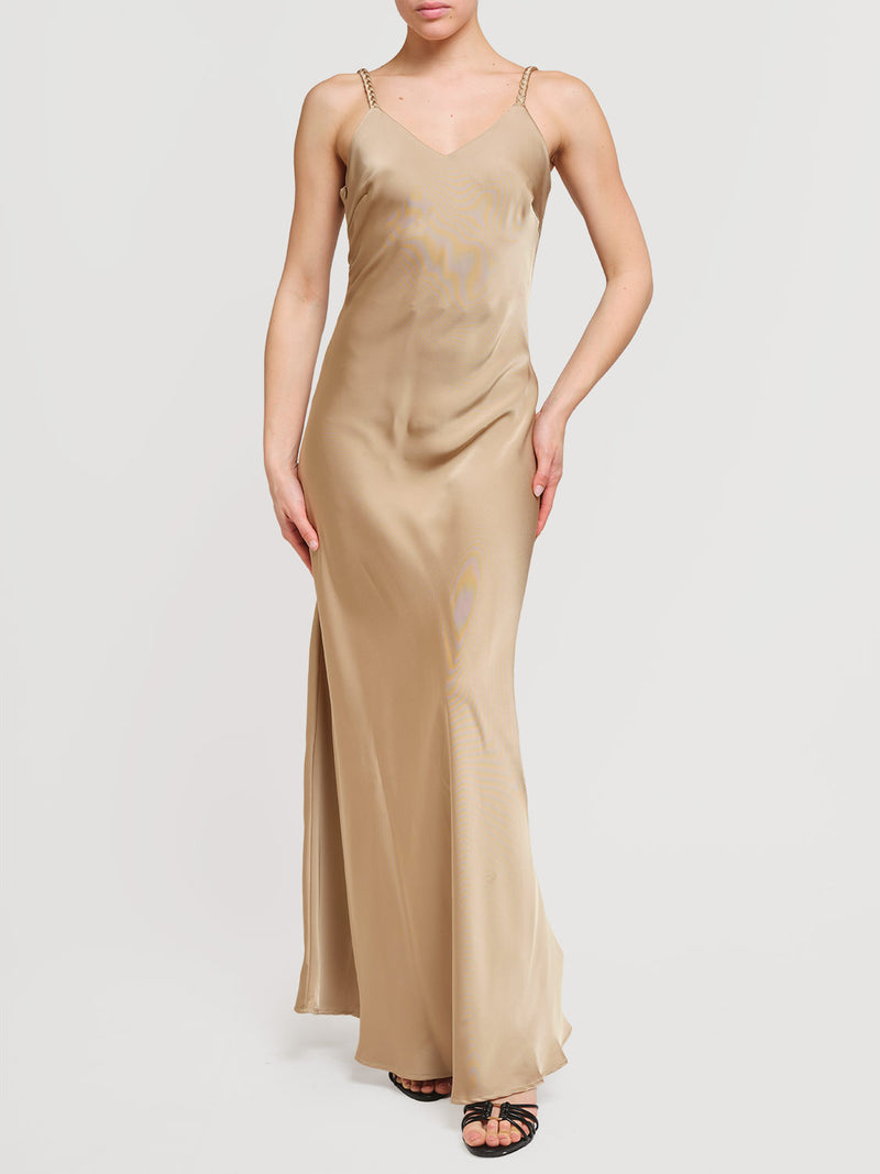 Abito in raso con dettaglio trecce