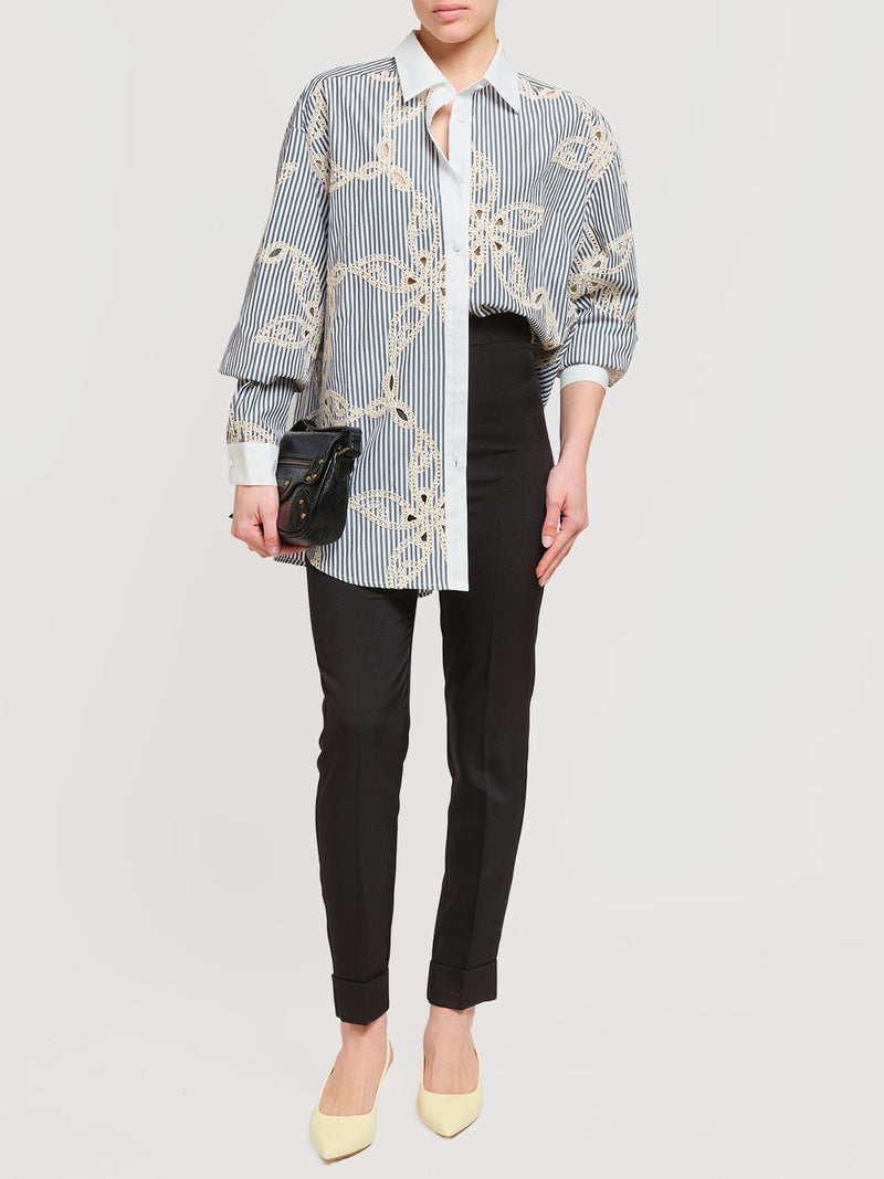 Camicia over a righe con ricami