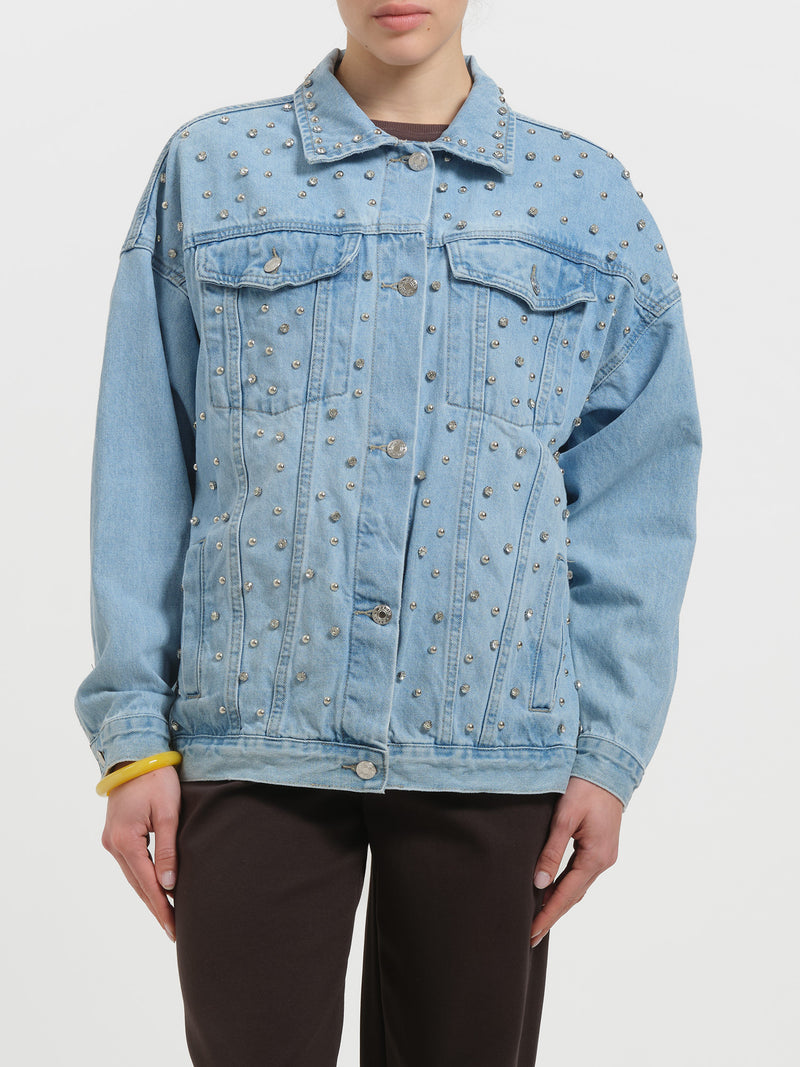 Giacca jeans oversize con strass