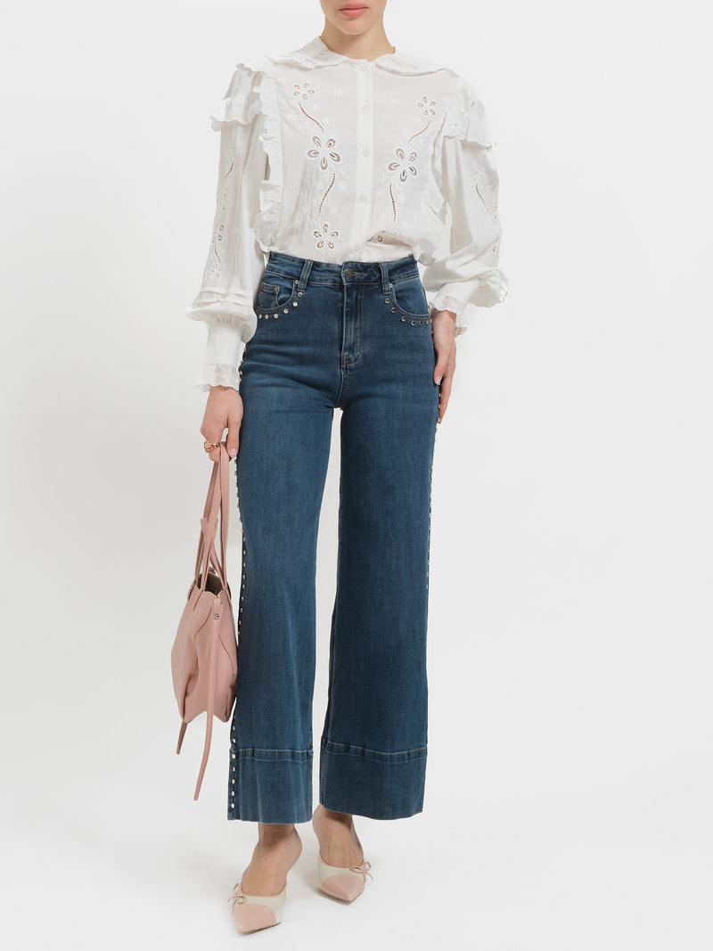Jeans wide leg borchie