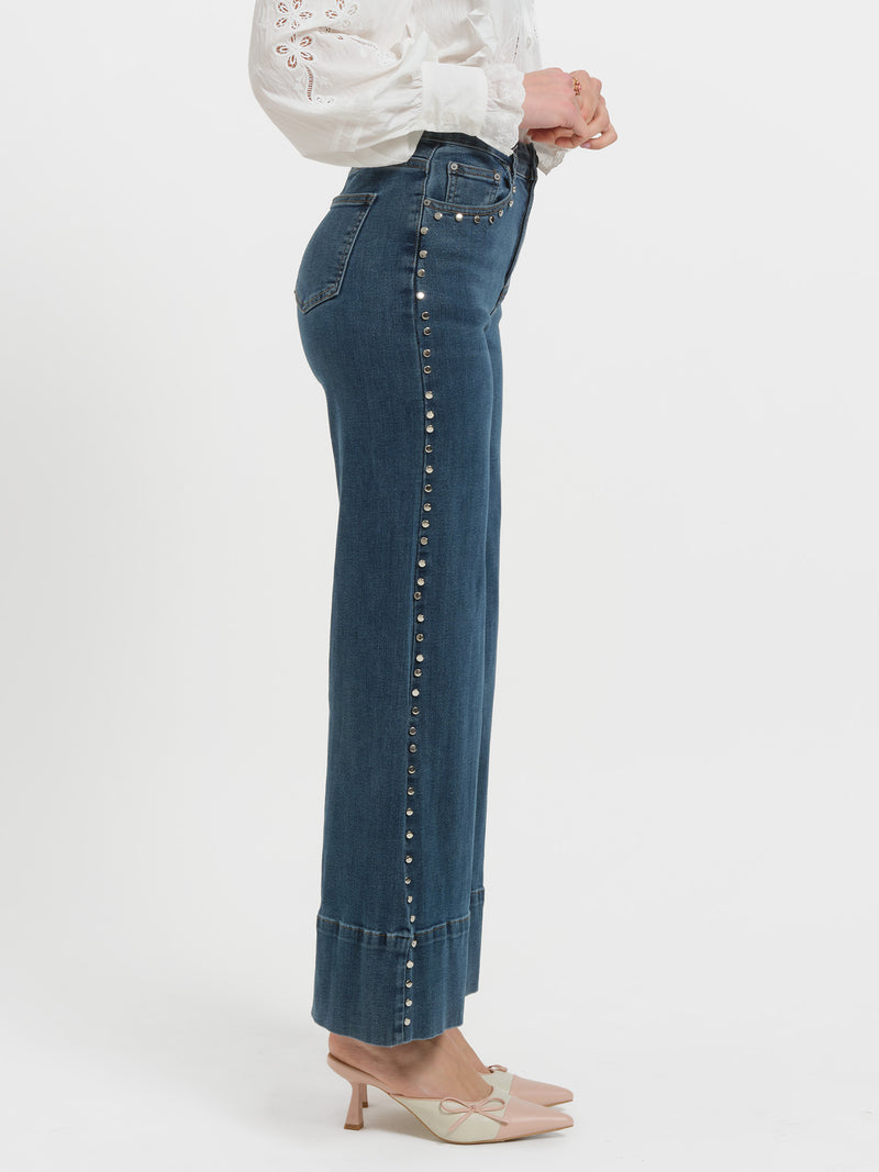 Jeans wide leg borchie