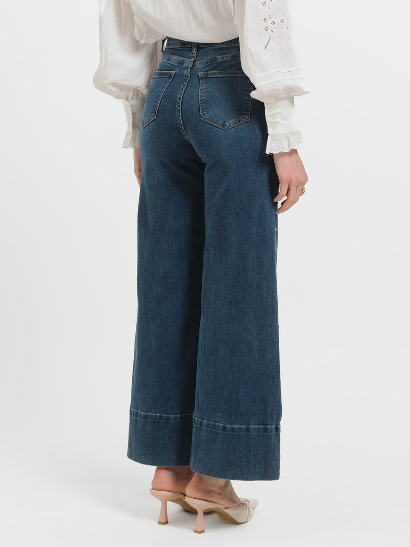 Jeans wide leg borchie
