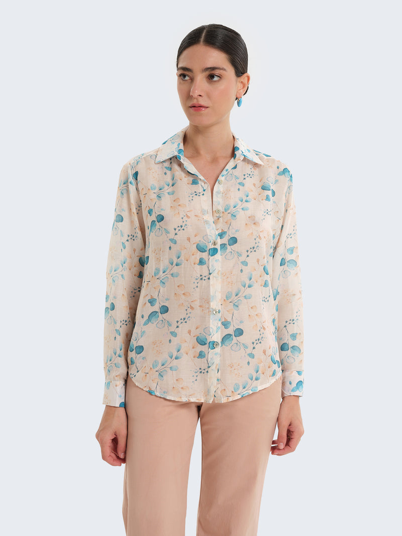 Camicia misto seta con fiori