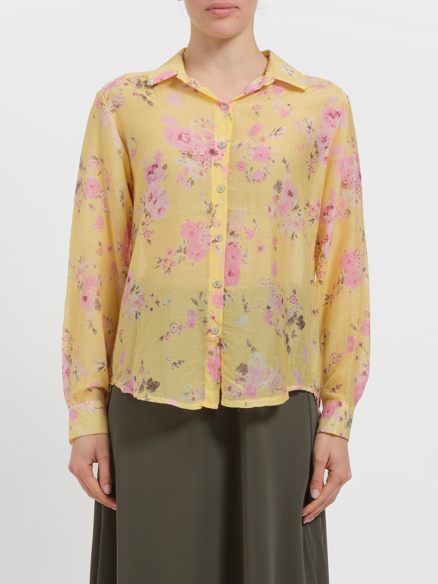 Camicia floreale in misto seta