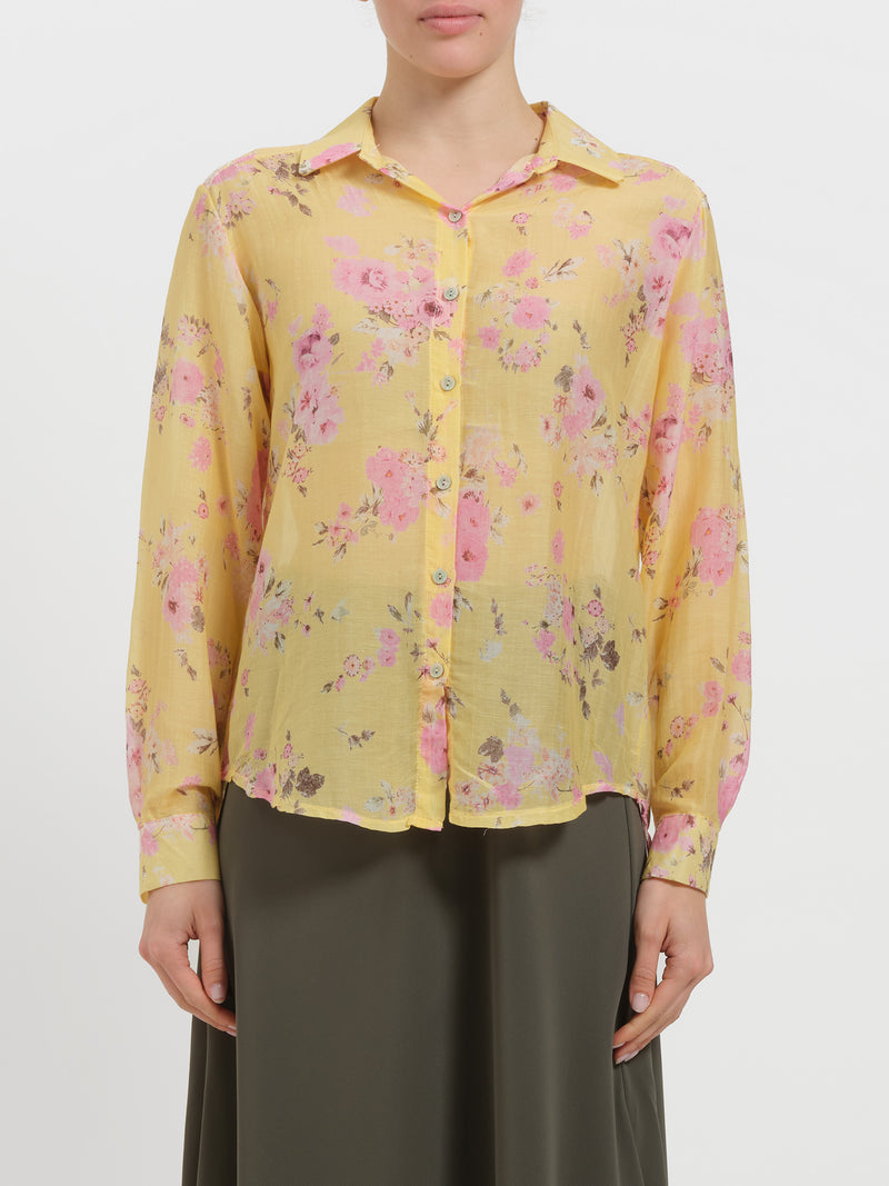 Camicia floreale in misto seta