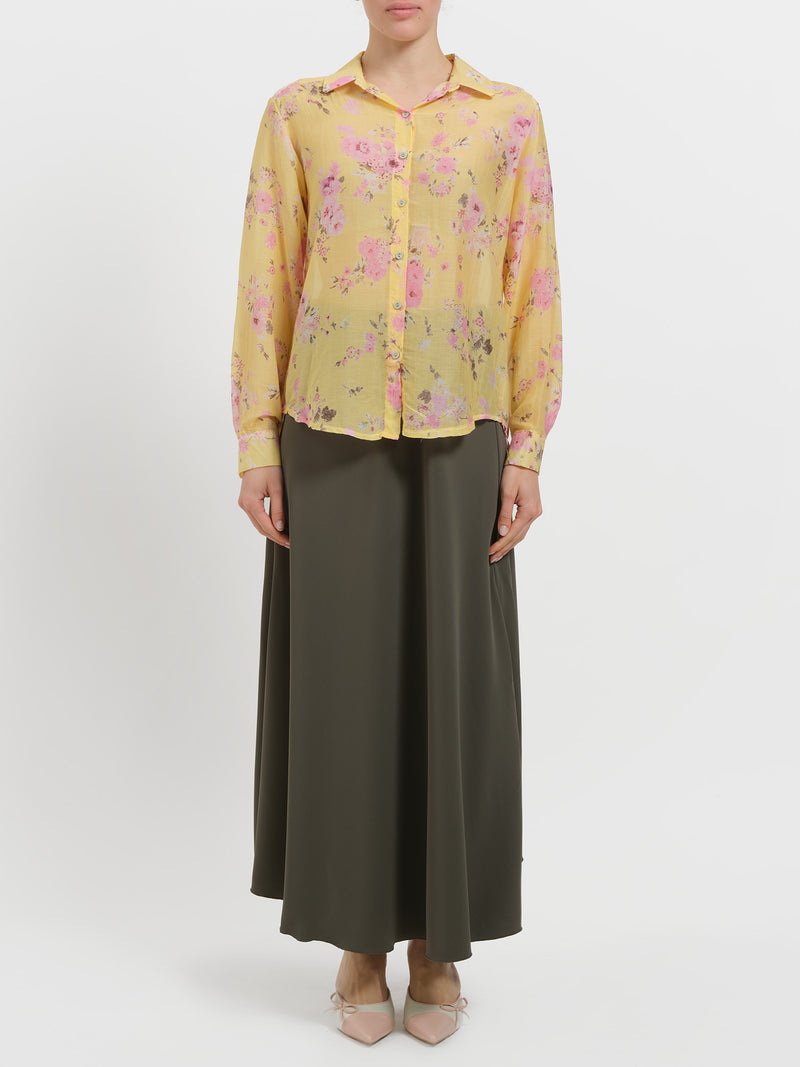 Camicia floreale in misto seta