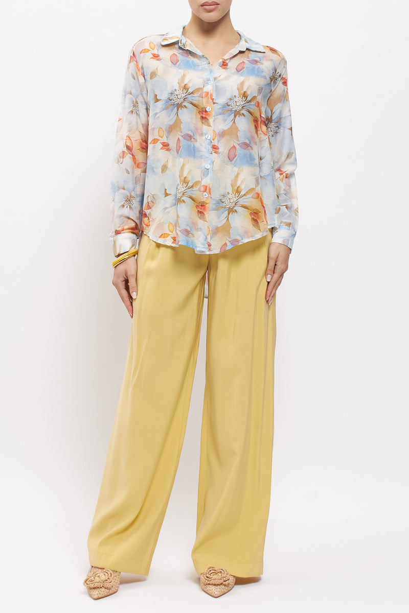 Camicia floreale in misto seta