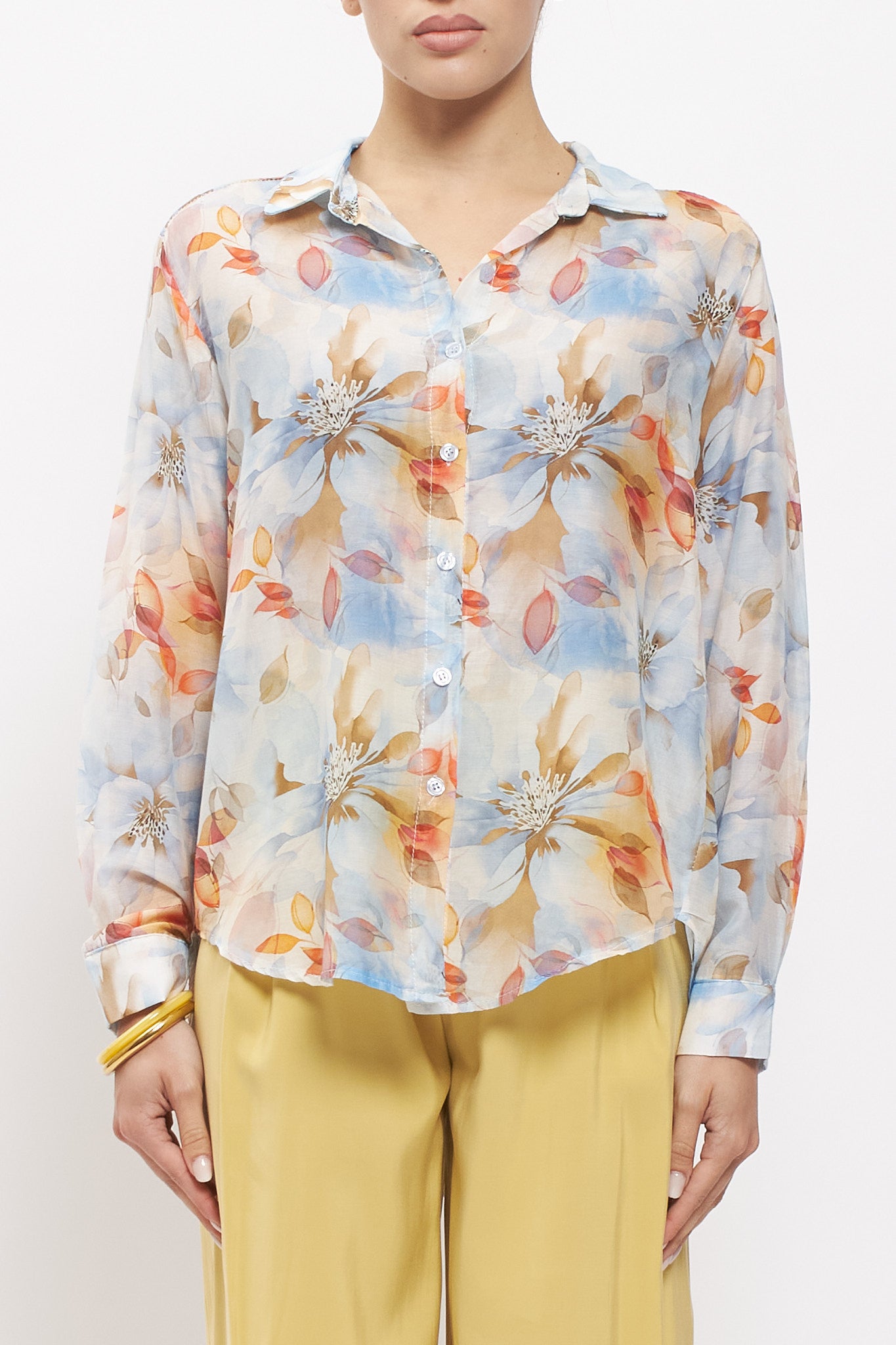 Camicia floreale in misto seta
