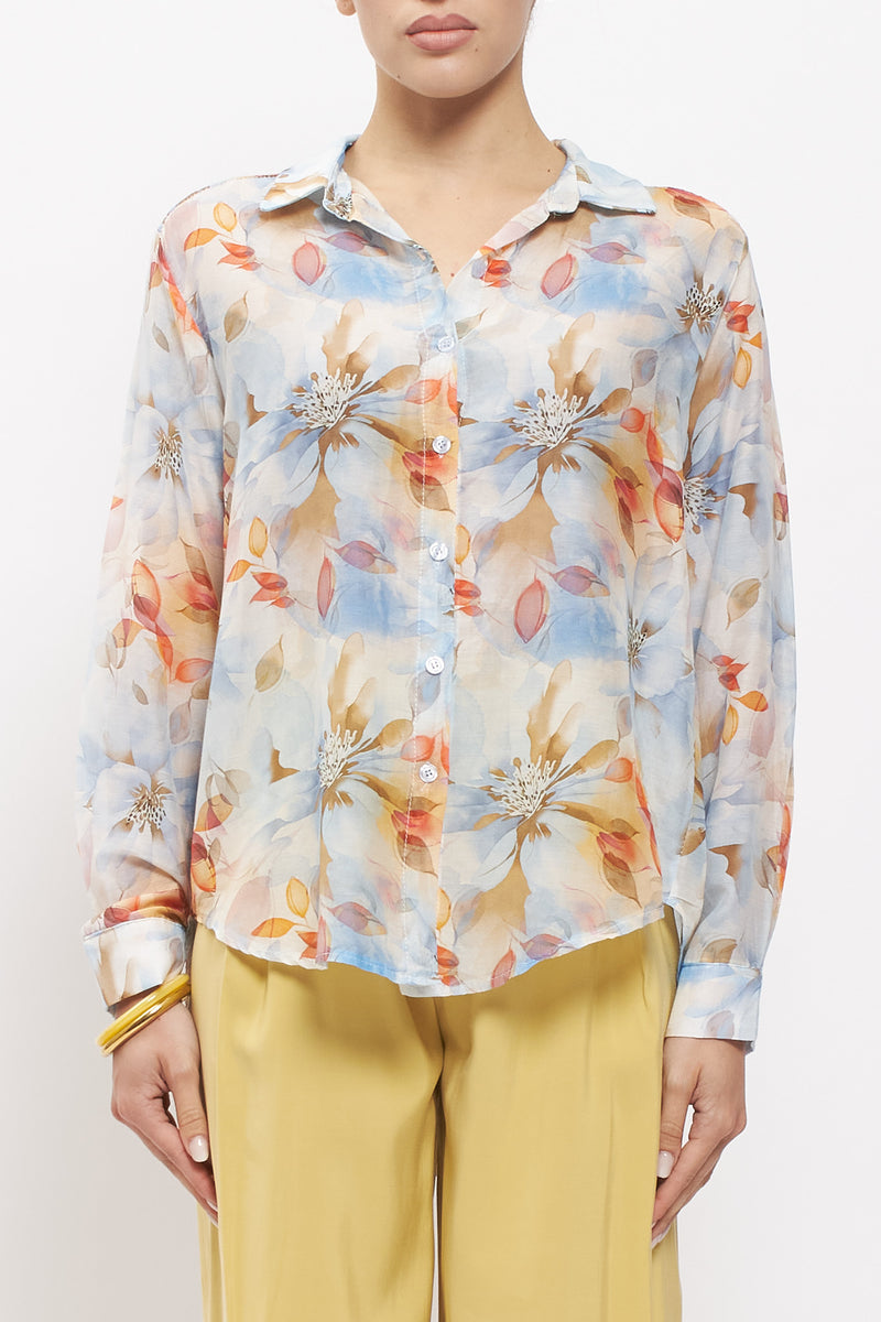 Camicia floreale in misto seta