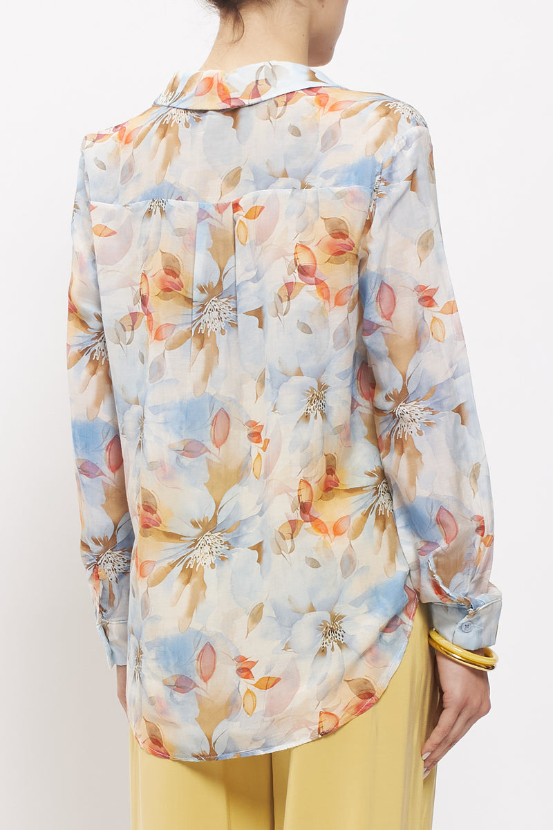 Camicia floreale in misto seta