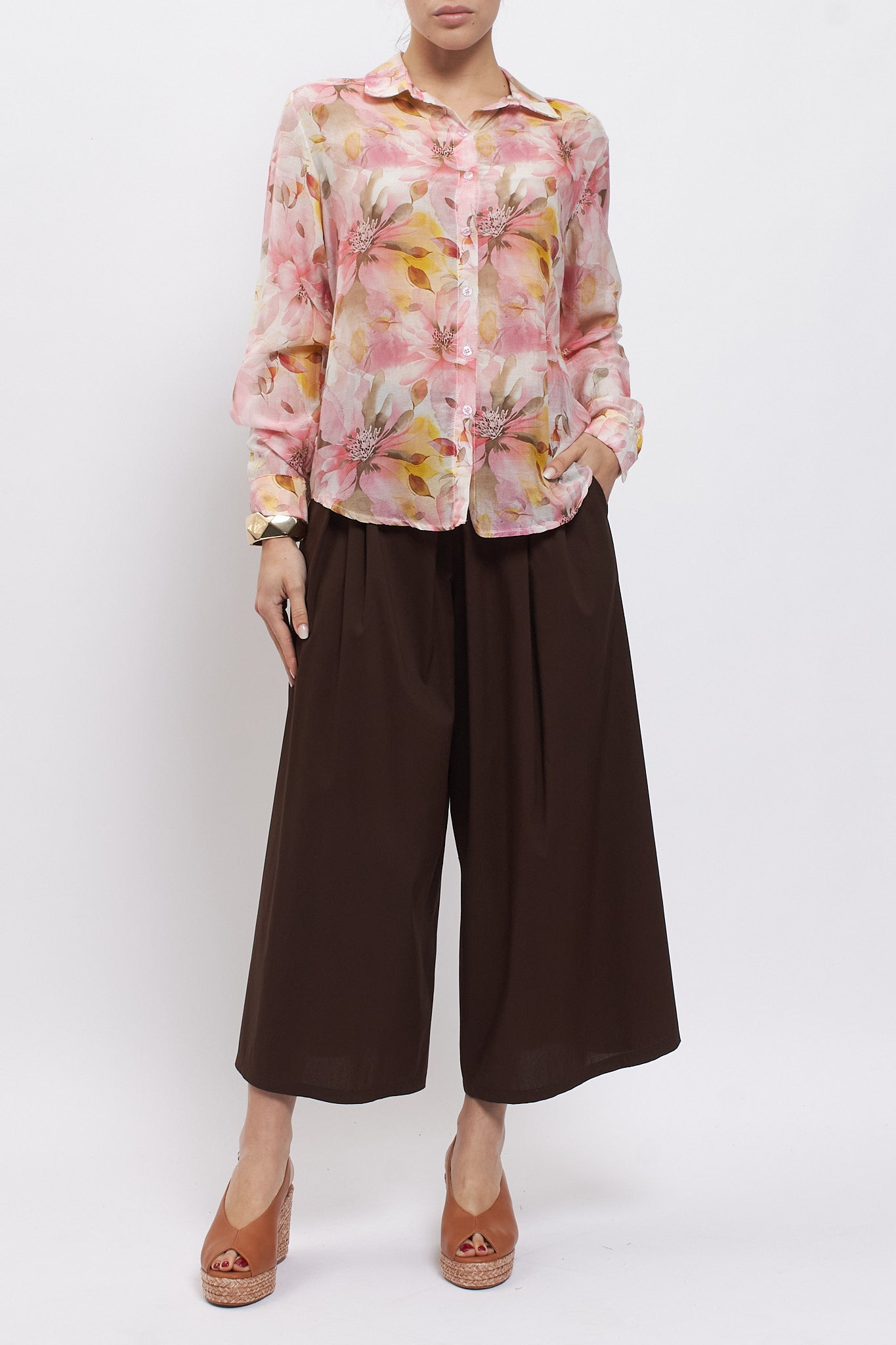 Camicia floreale in misto seta