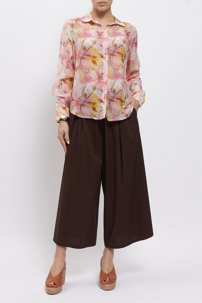 Camicia floreale in misto seta