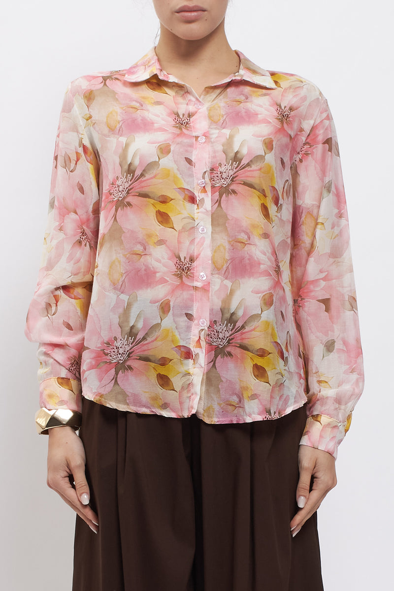 Camicia floreale in misto seta