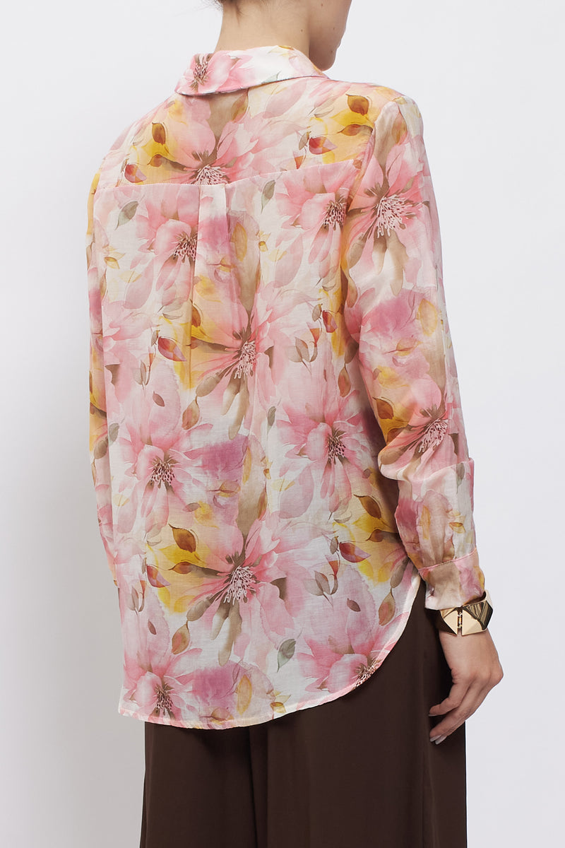 Camicia floreale in misto seta