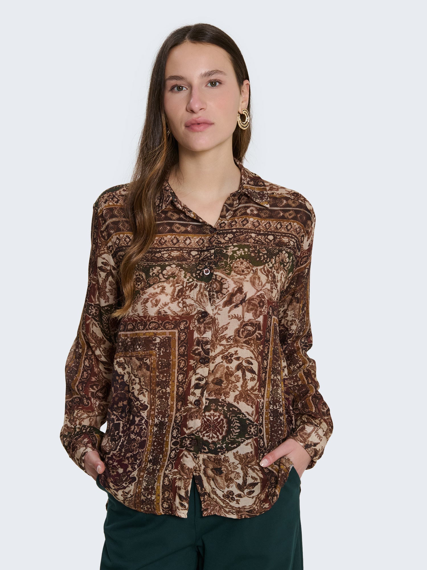 Camicia misto lana con fantasia