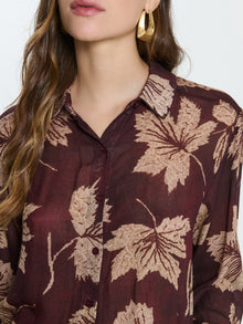 Camicia misto lana con motivo foliage