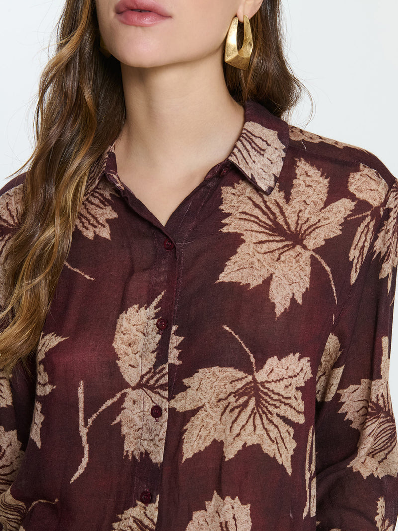 Camicia misto lana con motivo foliage
