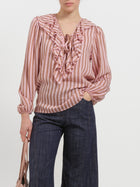 Blusa gessata con collo volant