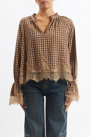 Camicia in tessuto Vichy con inserti in pizzo