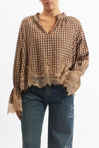 Camicia in tessuto Vichy con inserti in pizzo