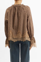 Camicia in tessuto Vichy con inserti in pizzo