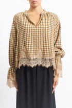 Camicia in tessuto Vichy con inserti in pizzo