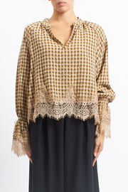 Camicia in tessuto Vichy con inserti in pizzo