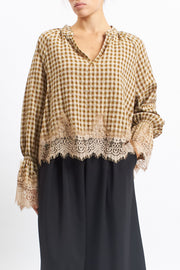 Camicia in tessuto Vichy con inserti in pizzo