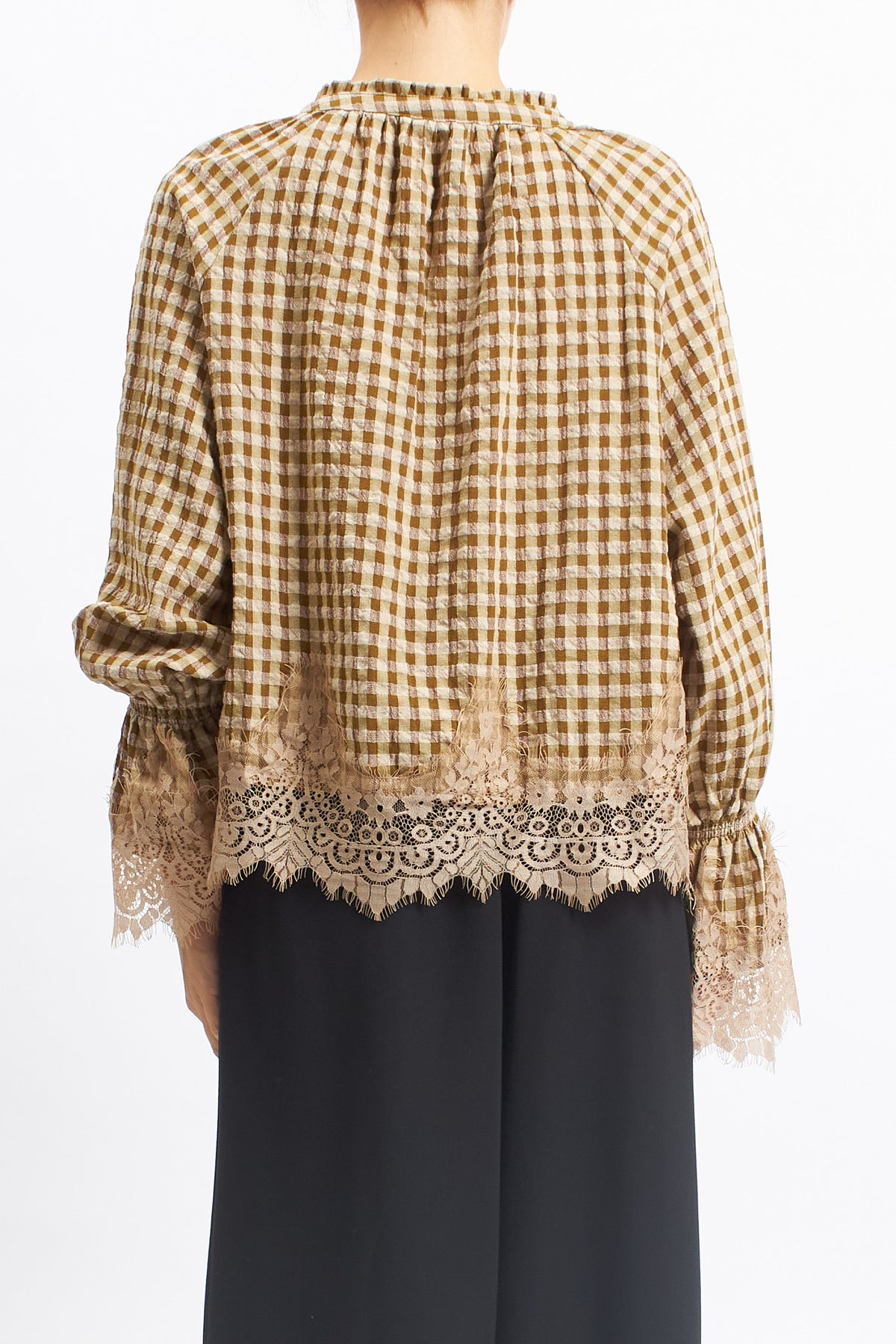 Camicia in tessuto Vichy con inserti in pizzo