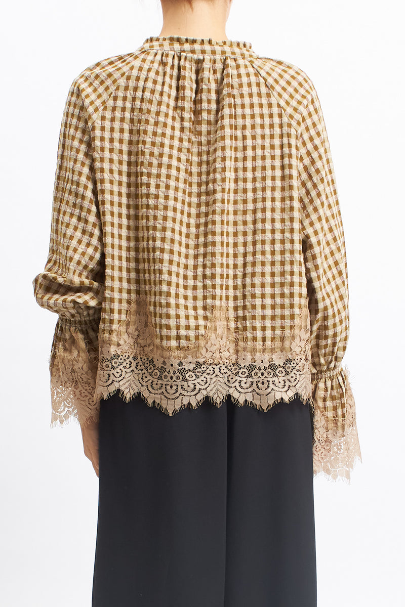 Camicia in tessuto Vichy con inserti in pizzo