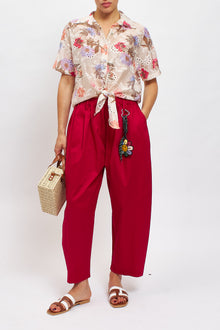 Camicia con ricami in pizzo e stampe floreali