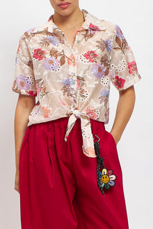 Camicia con ricami in pizzo e stampe floreali