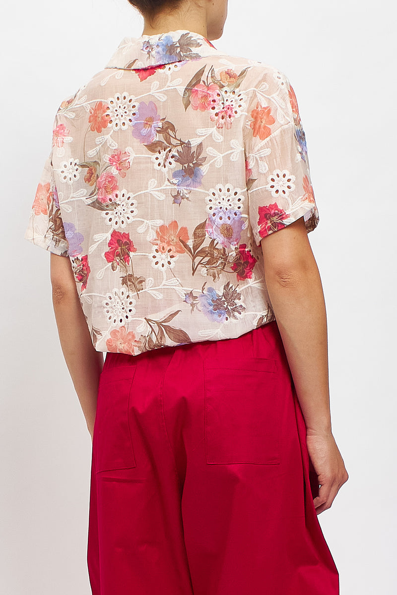 Camicia con ricami in pizzo e stampe floreali