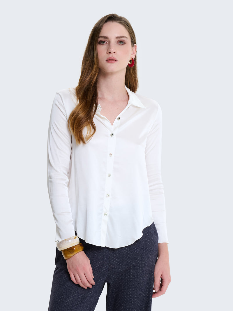 Camicia slim fit in raso a maniche lunghe