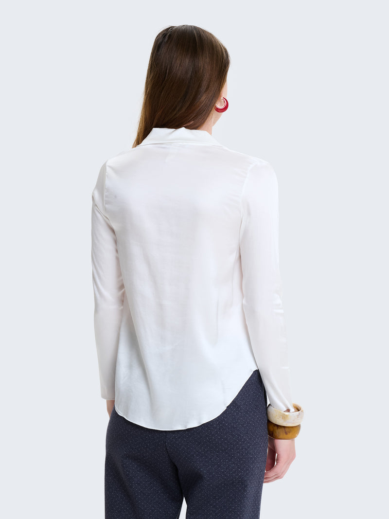 Camicia slim fit in raso a maniche lunghe