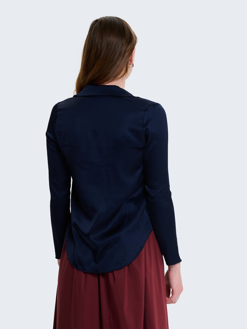 Camicia slim fit in raso a maniche lunghe