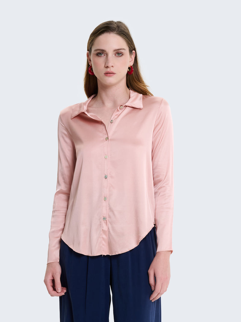 Camicia slim fit in raso a maniche lunghe