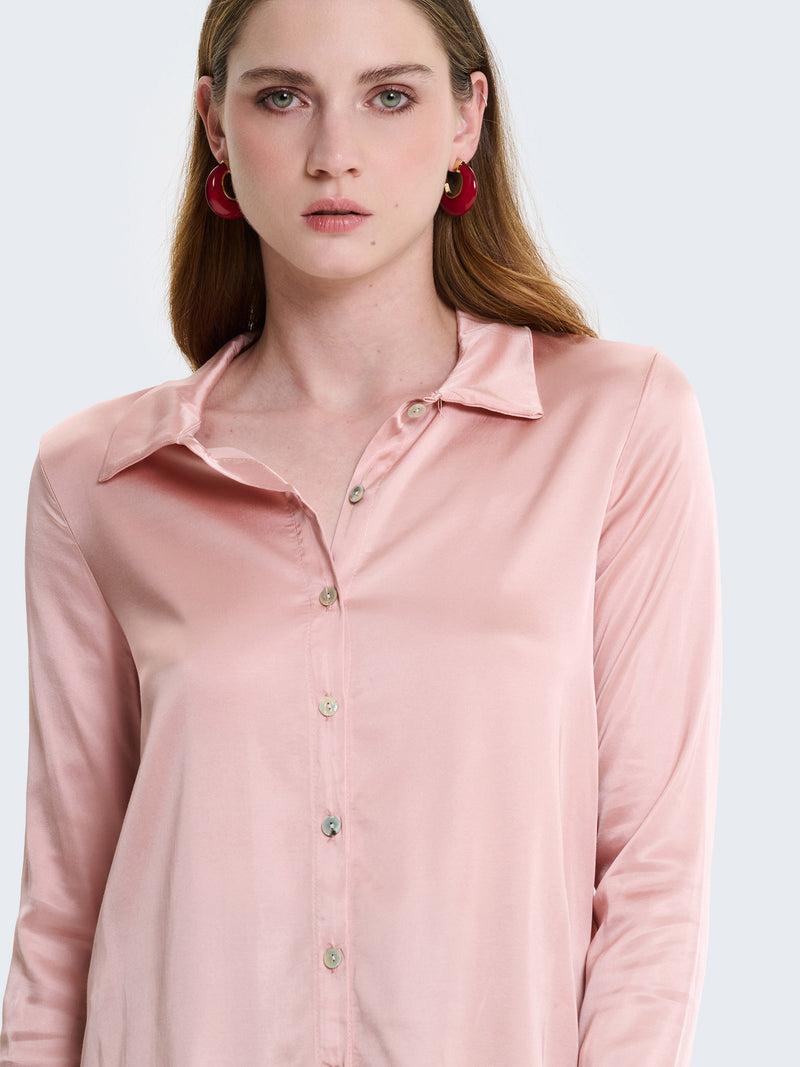 Camicia slim fit in raso a maniche lunghe