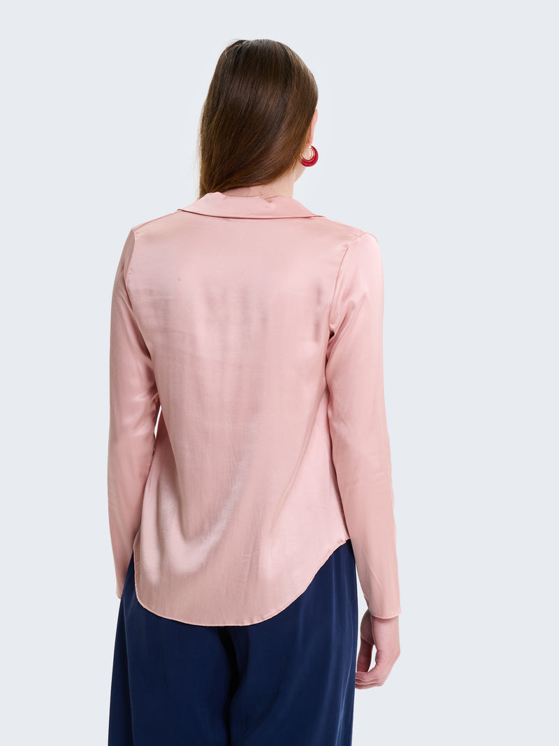 Camicia slim fit in raso a maniche lunghe