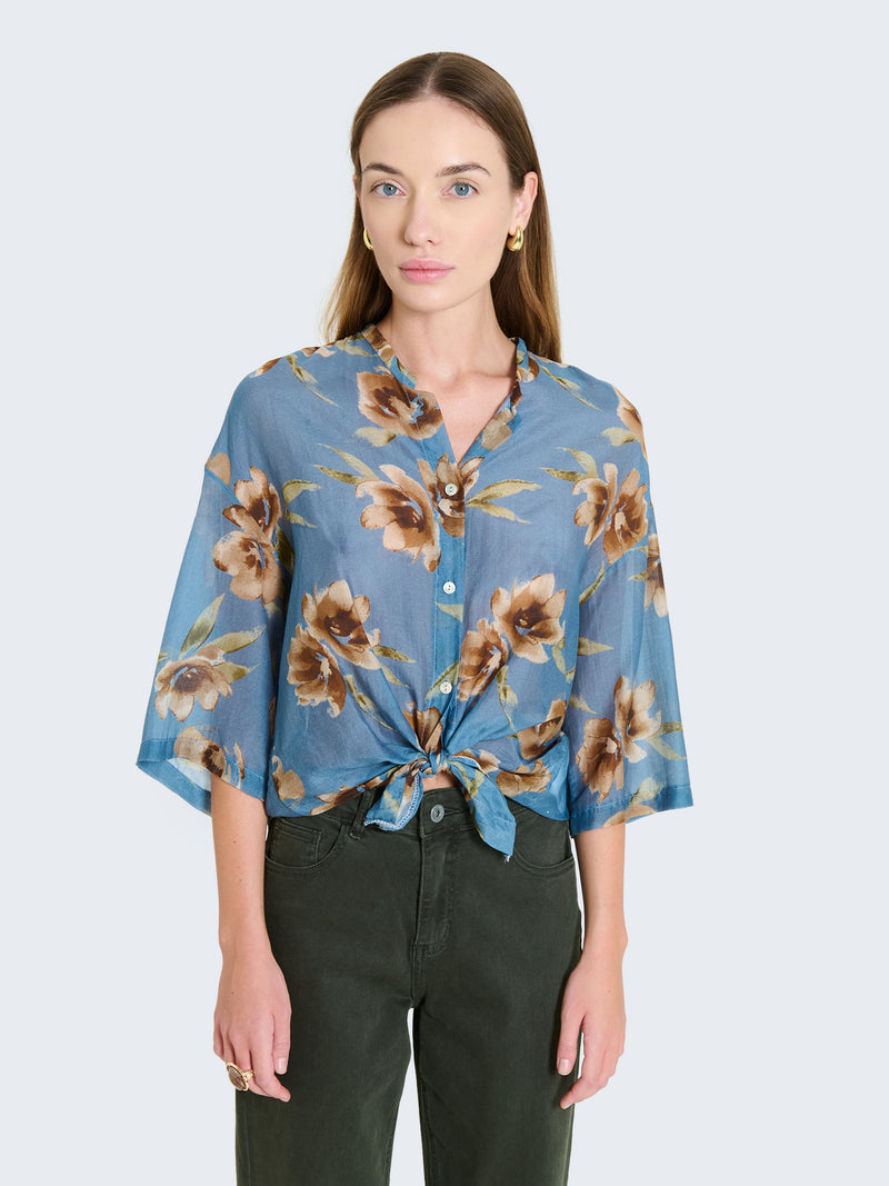 Silk blend shirt with floral pattern