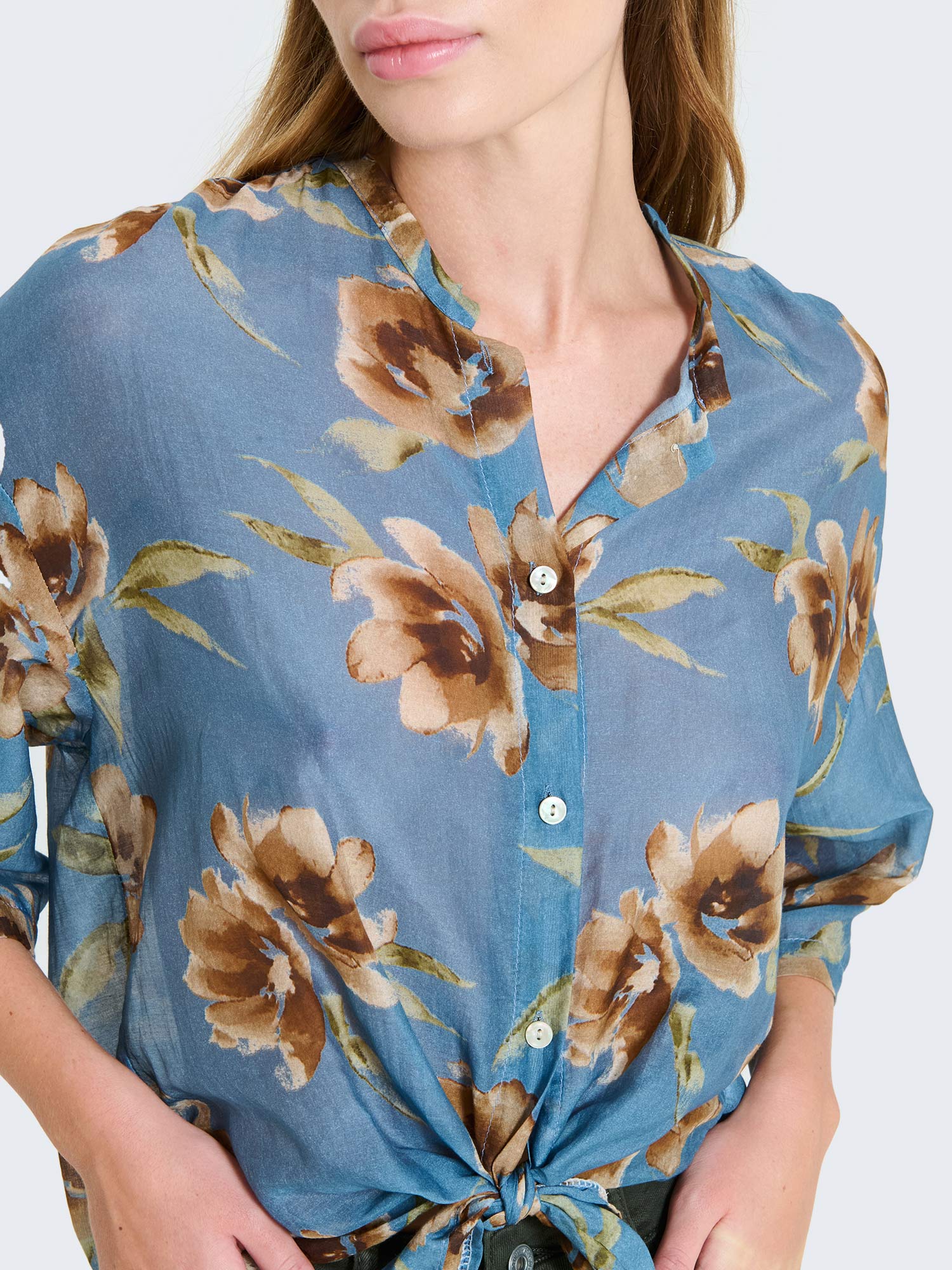Silk blend shirt with floral pattern